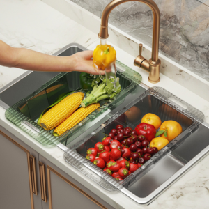 2PCS/Set Light and Luxurious Retractable Vegetable Wash and Drain Basket