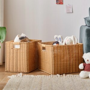 Home Woven Storage Basket Rectangular Woven Basket with Handle