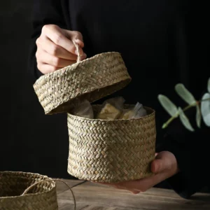 Handmade Wicker Weaving Snack Storage Box with Lid