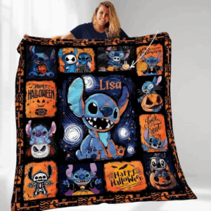 Custom Name Halloween Stitch Blanket Pumpkins Halloween