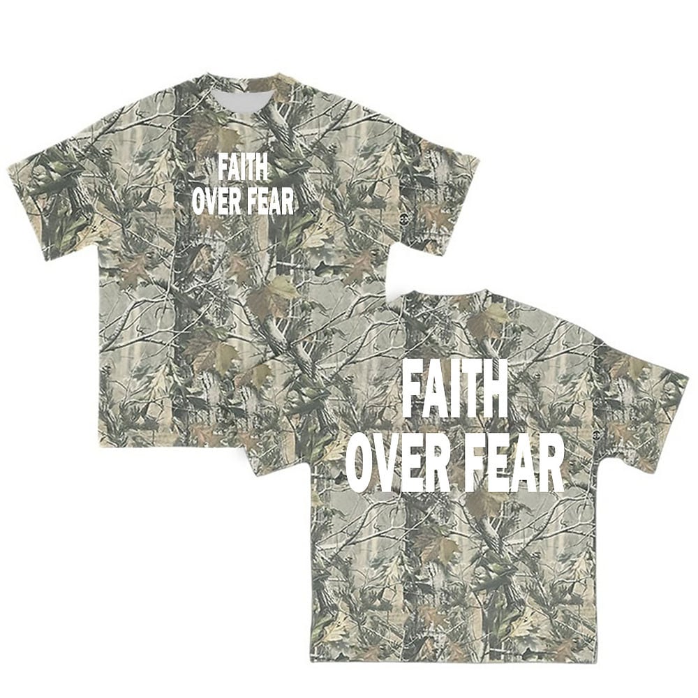 faith over fear camouflage print shirt