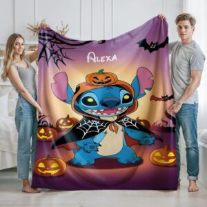 Personalized Halloween Pumpkin & Stitch Blanket