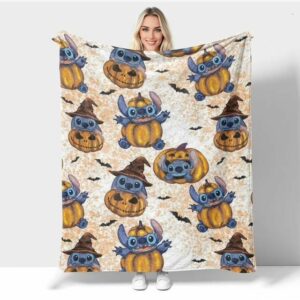Stitch Halloween Pumpkin Blanket