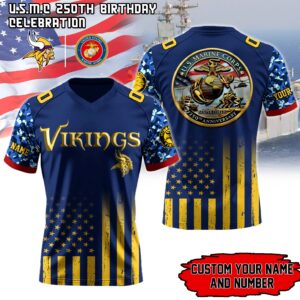 Minnesota Vikings - U.S. Marine Corps 250th Anniversary-V-neck Short Sleeve Jersey