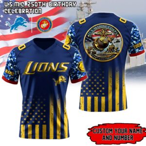 Detroit Lions - U.S. Marine Corps 250th Anniversary-V-neck Short Sleeve Jersey