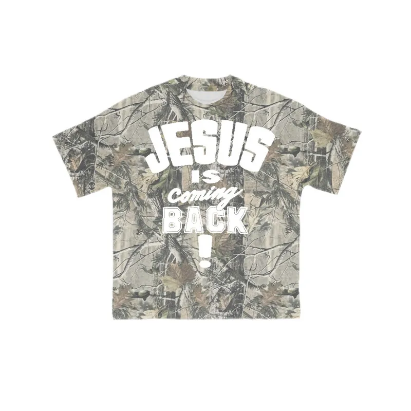 SP Unisex Jesus Is Coming Back Dead Leaves Camouflage Print T-shirt