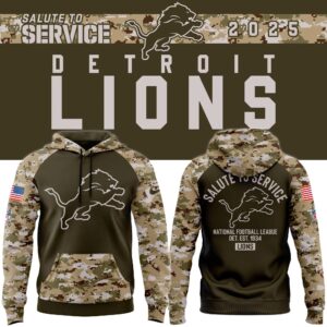 Men's Detroit Lions Nike Olive/Camo 2025 Salute to Service Sideline Hoodie