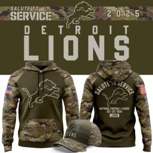 Men's Detroit Lions Nike Olive/Camo 2025 Salute to Service Sideline Hoodie