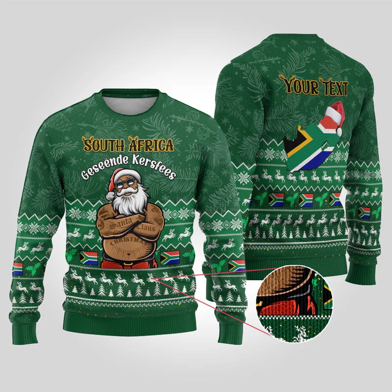 Personalised South Africa Christmas Ugly Christmas Sweater Cool Santa Claus With South African Map