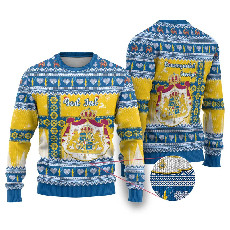 Sweden Christmas Ugly Christmas Sweater Coat Of Arms – Scandinavian Pattern