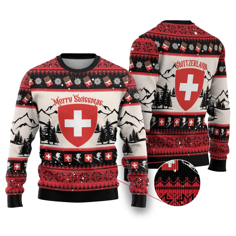 Switzerland Christmas Ugly Christmas Sweater Merry Swissmas – Coat Of Arms Style