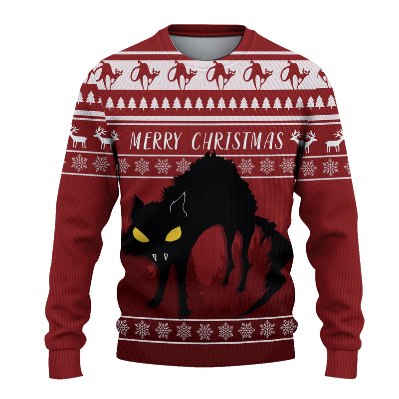 Jolakotturinn Iceland Yule Cat With Christmas Pattern Knitted Sweatshirt