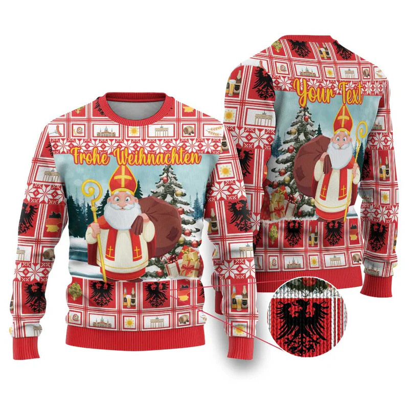 Personalized Germany Frohe Weihnachten Ugly Christmas Sweater Cute Saint Nicholas With Christmas Tree