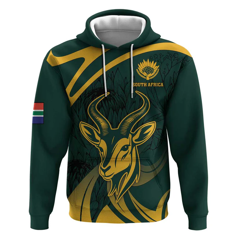Personalized South Africa Springbok Hoodie With Trendy Protea Flowers Patterns