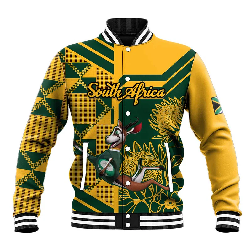 Custom South Africa Rugby Baseball Jacket Springboks With Protea Cynaroides