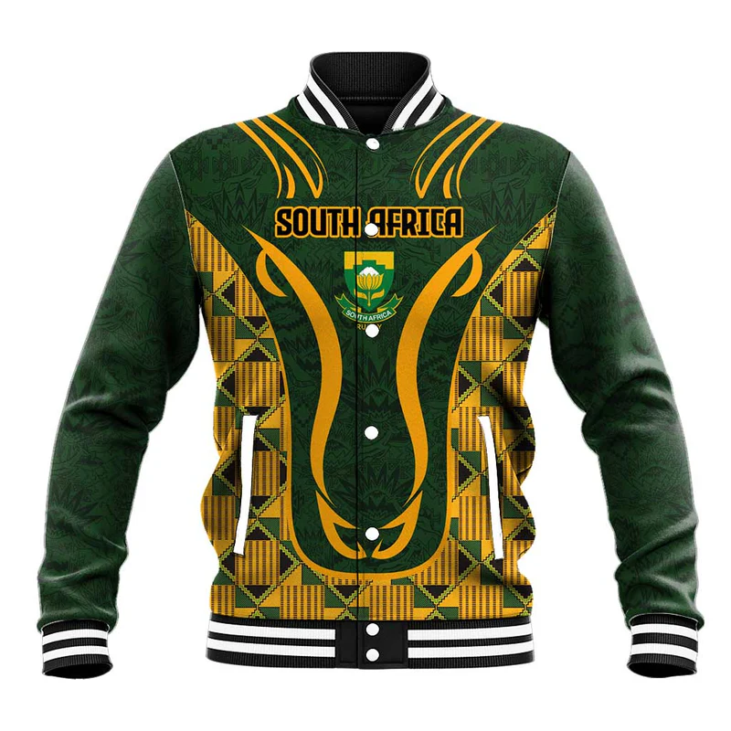 Custom South Africa Rugby Baseball Jacket Go Champion Springboks and Kente Pattern