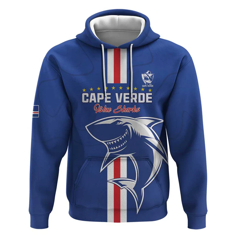 Custom Cape Verde Football Hoodie Go Champions Blue Sharks