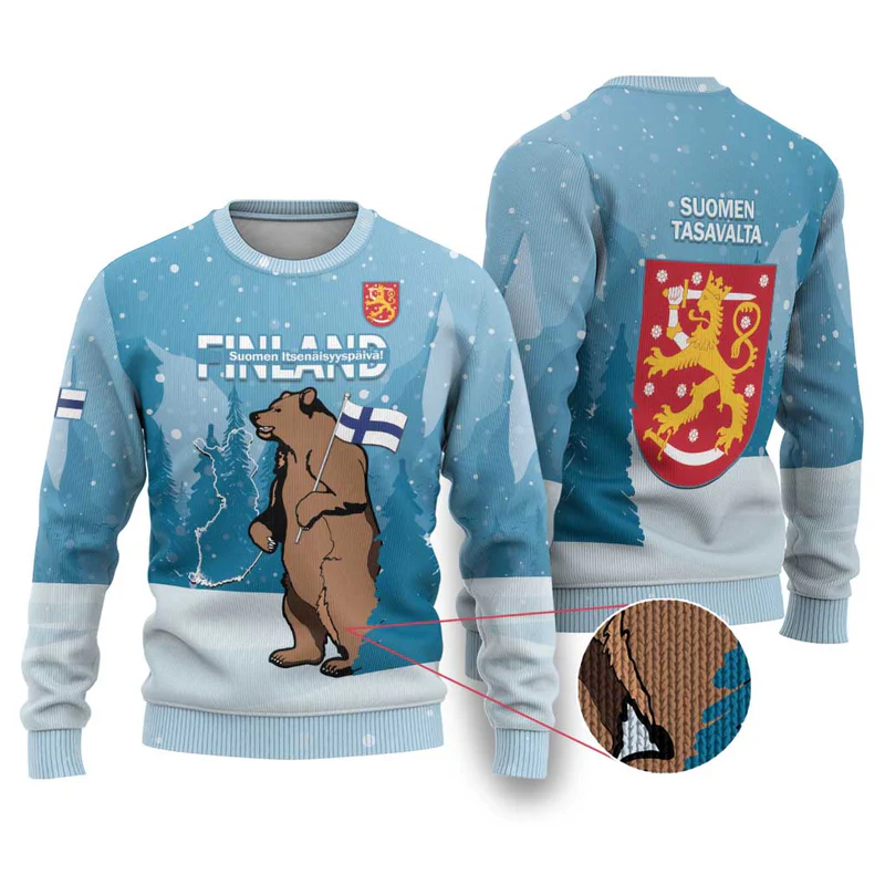 Finland Independence Day Ugly Christmas Sweater Suomen Itsenaistyminen Mix Brown Bear