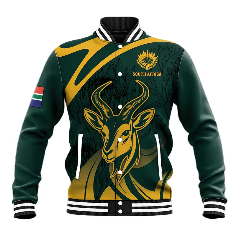 Personalized South Africa Springbok Baseball Jacket With Trendy Protea Flowers Patterns