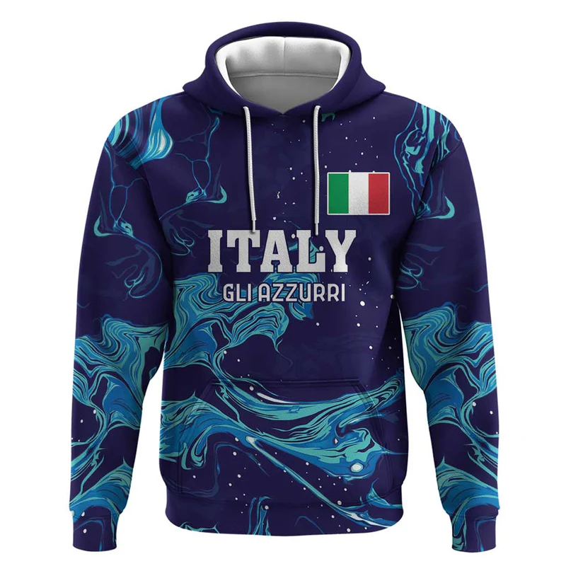 Custom Italy Rugby Hoodie Gli Azzurri Flame Pattern