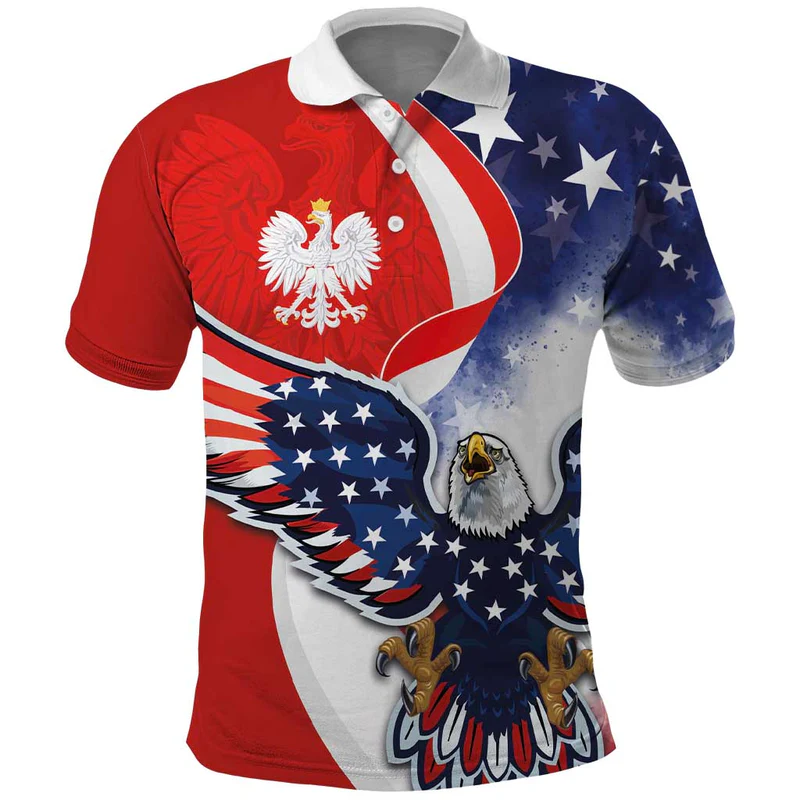 Polish American Heritage Month Polo Shirt USA Eagle and Poland Eagle with National Flag