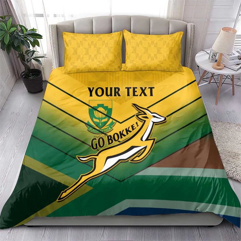 Custom South Africa Rugby Bedding Set Springboks Go Champions African Pattern