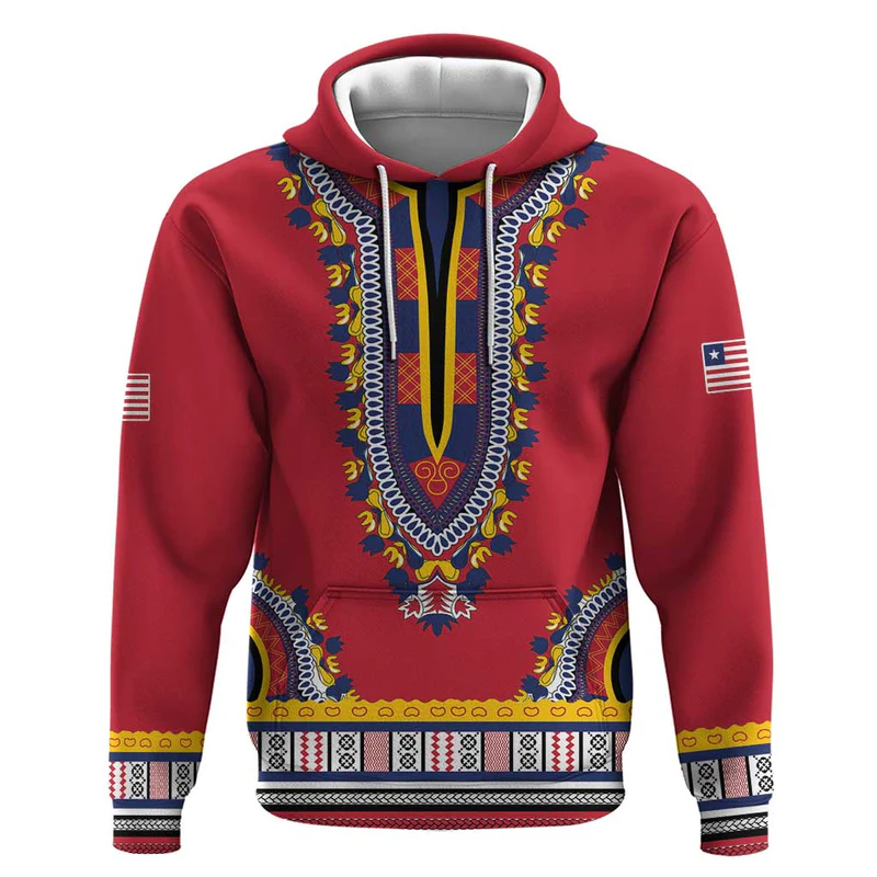 Personalized Liberia Dashiki Hoodie Red Color