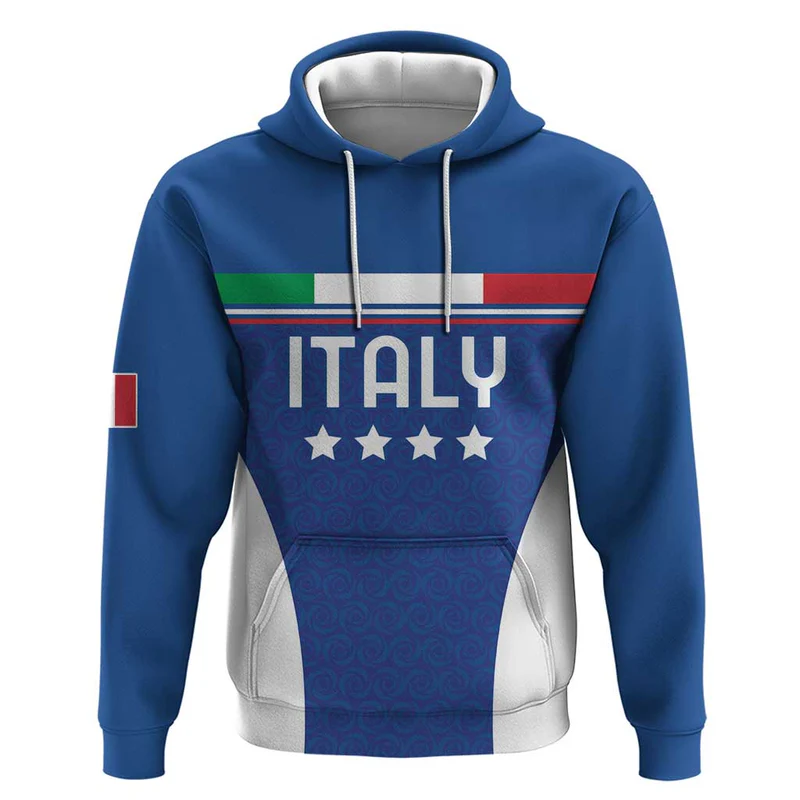 Custom Italy Football Hoodie Italy Flag Pattern On Blue