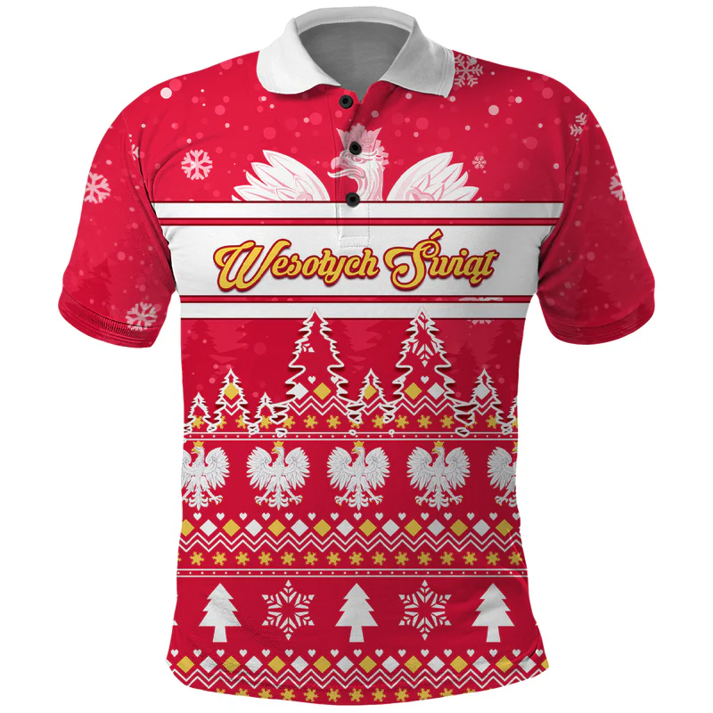 Custom Poland Christmas Polo Shirt Wesolych Swiat Polish Eagle