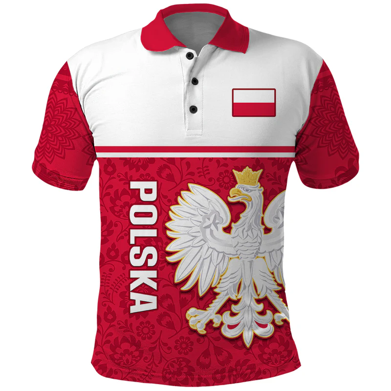 Personalised Poland Polo Shirt Polska Coat Of Arms With Folk Pattern