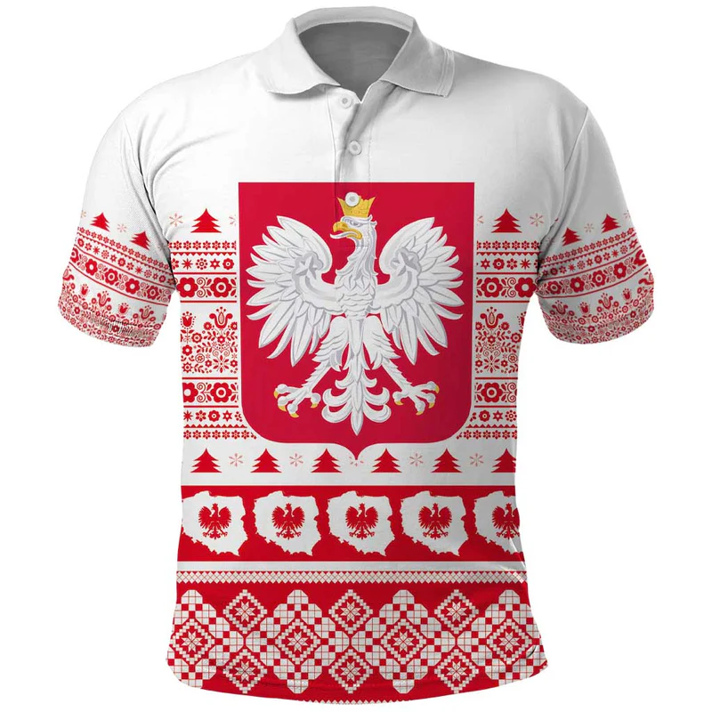 Polish Christmas Polo Shirt – Poland Emblem and Lachy Sadeckie Pattern