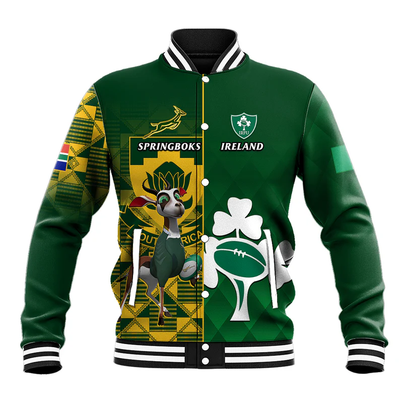 Custom South Africa And Ireland Rugby Baseball Jacket World Cup Springboks Shamrocks Together