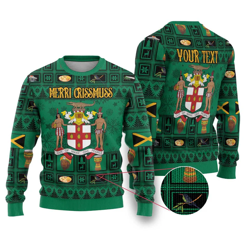 Personalized Jamaica Christmas Ugly Christmas Sweater Coat Of Arms – Merri Crissmuss