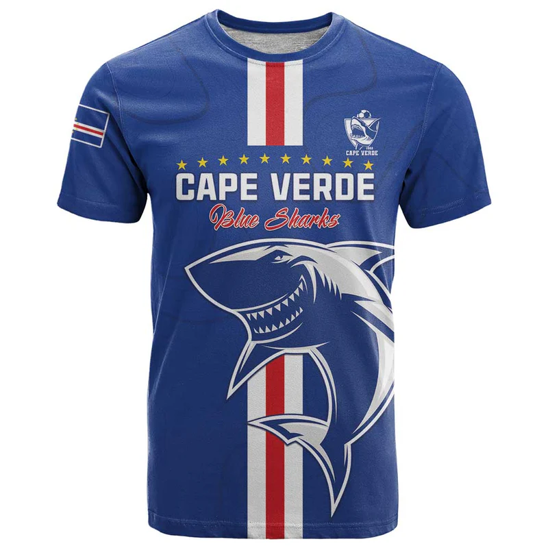 Custom Cape Verde Football T Shirt Go Champions Blue Sharks