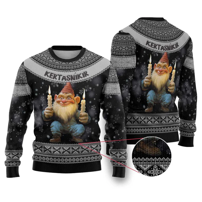Iceland Kertasnikir Christmas Ugly Christmas Sweater Candle Beggar and Nordic Traditional Pattern