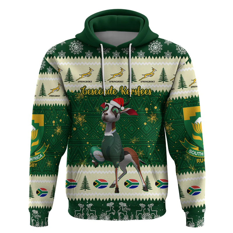Custom South Africa Rugby Christmas Hoodie Geseende Kersfees Springboks African Pattern