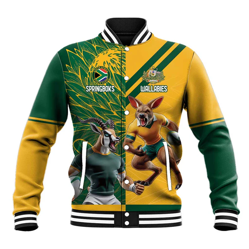 Personalized Rugby South Africa Australia Baseball Jacket Springboks Wallabies Mascot Go Champions