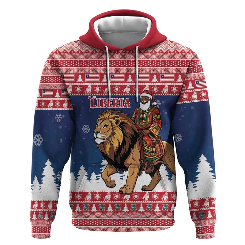 Personalized Liberia Christmas Hoodie Black Santa Riding Lion - Merry Christmas