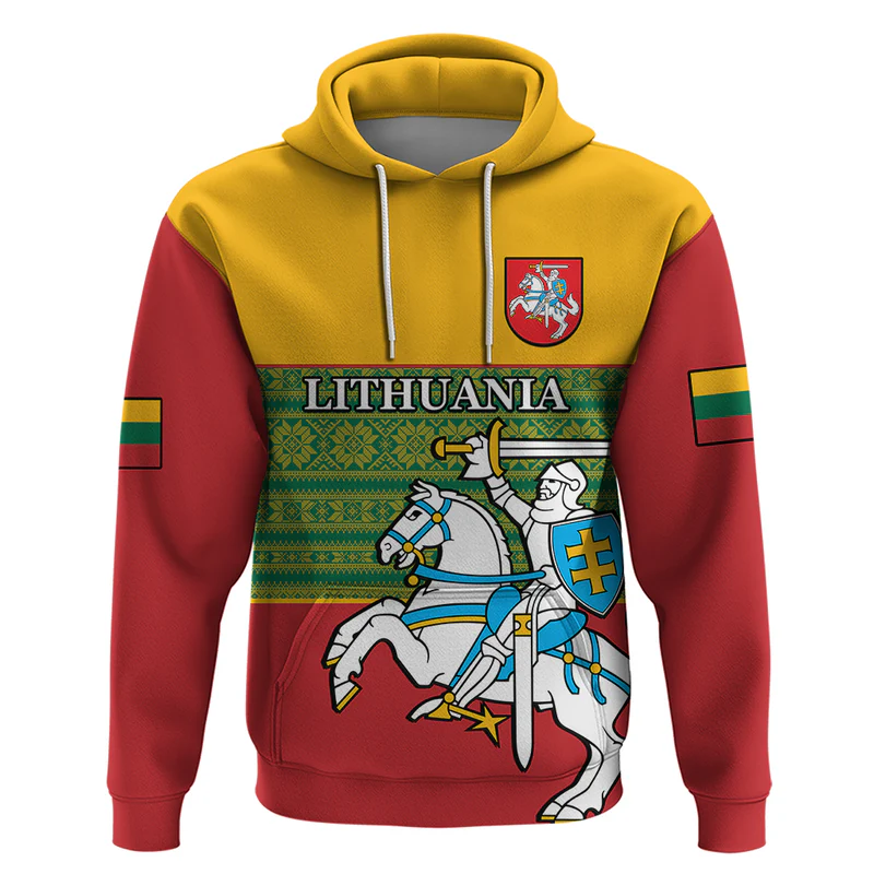 Personalised Lithuania Hoodie Lithuanian Coat Of Arms Mix Folk Pattern