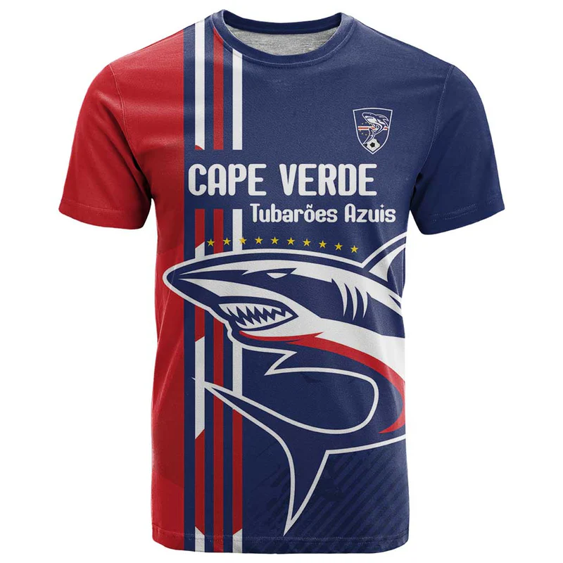 Cape Verde Football Custom T Shirt Tubaroes Azuis Pride