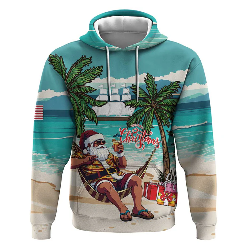 Liberia Christmas Hoodie Santa Chill on Tropical Beach