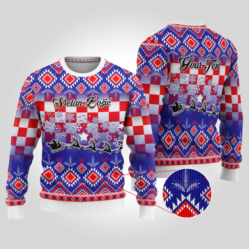 Personalised Croatia Christmas Ugly Christmas Sweater Sretan Bozic Croatian Embroidery Patterns