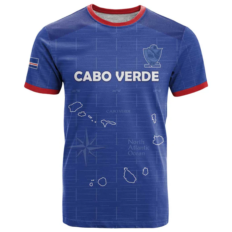 Custom Cape Verde Football T Shirt Come On Tubaroes Azuis - Blue