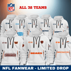 (32 Teams) New Edition - NFL Half Zipper Hoodie - Buy 2 Get 1 Cap Free