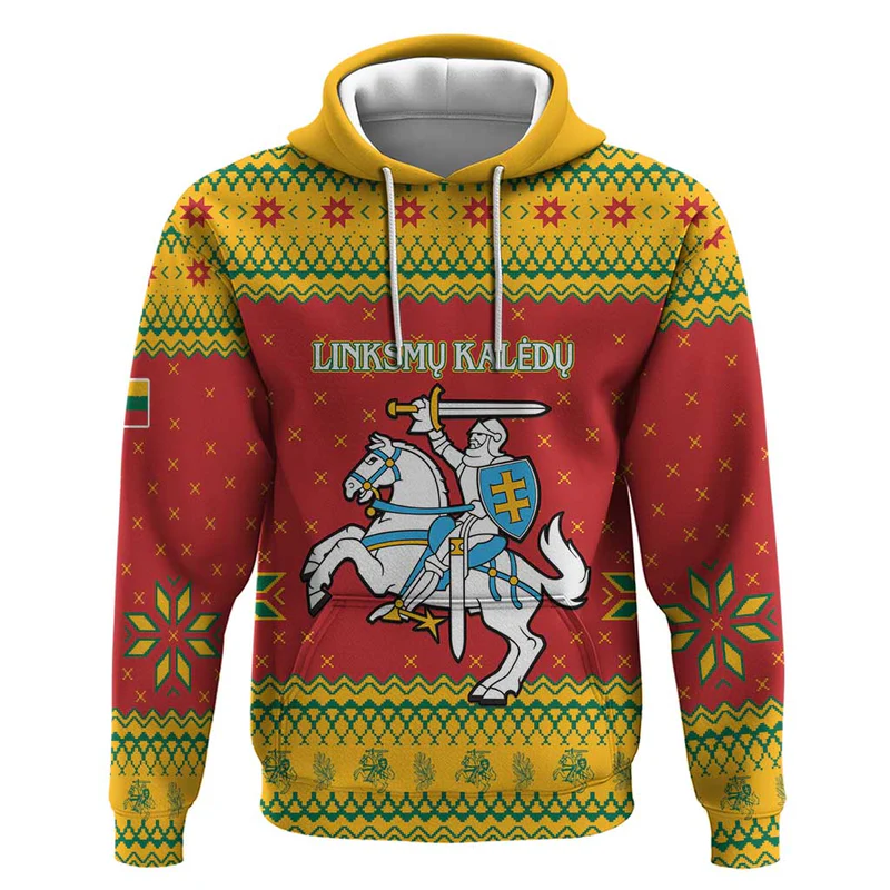 Lithuania Christmas Hoodie Coat Of Arms Linksmu Kaledu