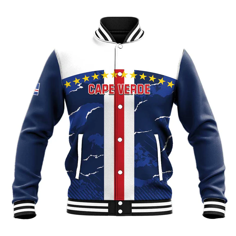 Custom Cape Verde Football Baseball Jacket Go Blue Sharks - Sporty Version