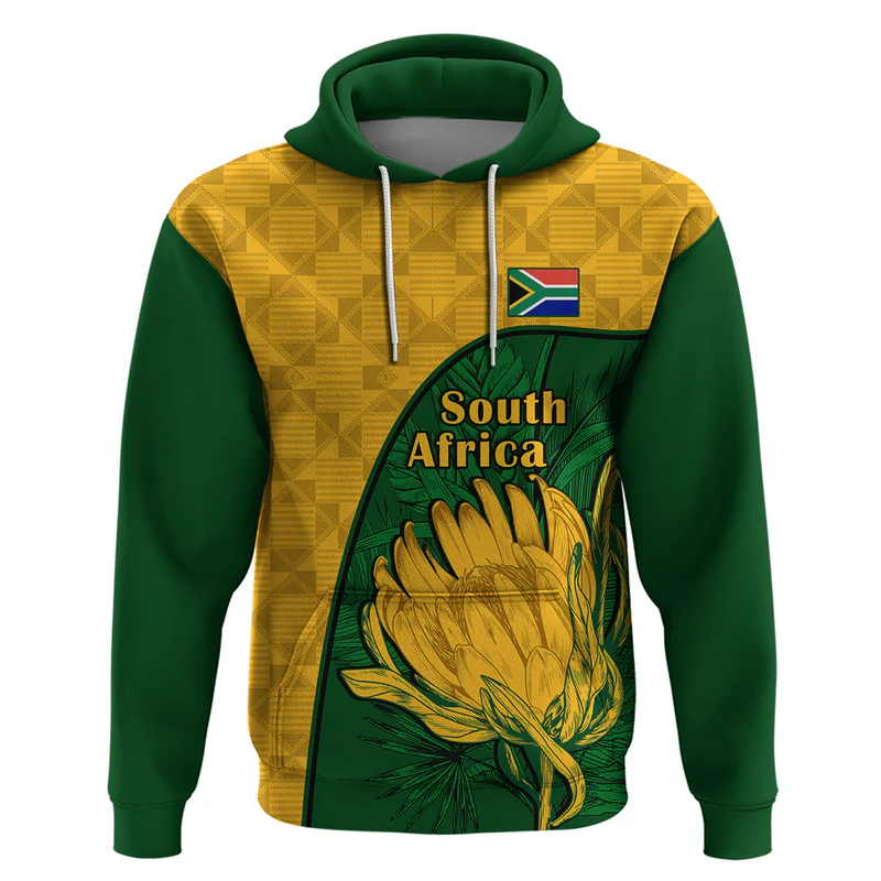 Custom South Africa Hoodie King Protea With Kente Pattern