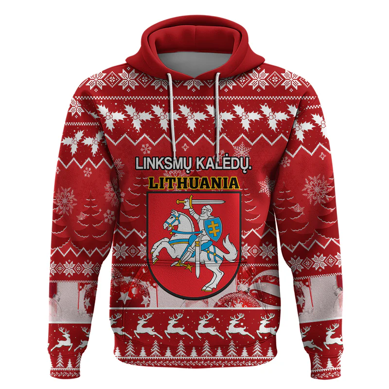 Personalised Lithuania Christmas Hoodie Linksmu Kaledu