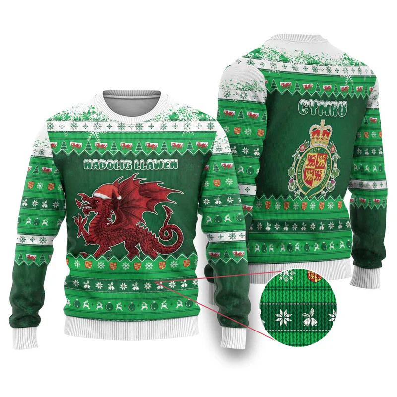 Wales Christmas Ugly Christmas Sweater Cymru Dragon Nadolig Llawen