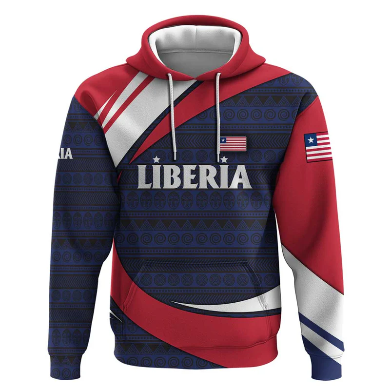 Liberia National Emblem Hoodie with Tribal Pattern and Heritage Colors Design